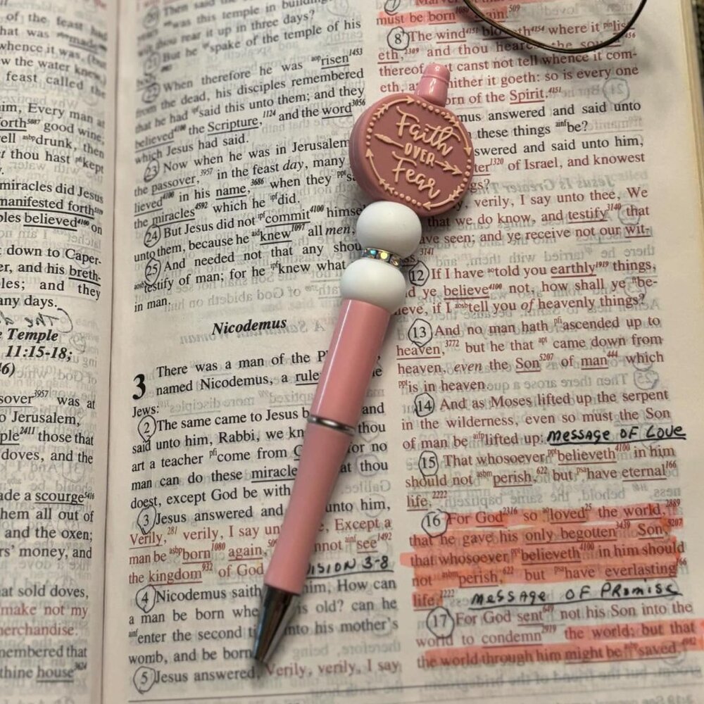 Beadable Pen "Faith Over Fear Pink" 22